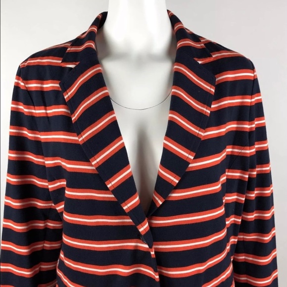 J Crew Blazer L Red White Navy Stripe Knit Cotton - Picture 6 of 9